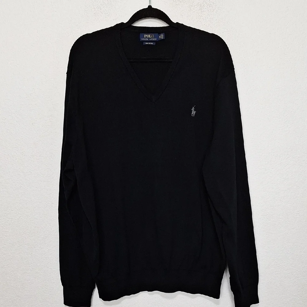 Polo by Ralph Lauren Men's Quiet Luxury Preppy Black V-Neck Sweater Size XXL